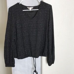 LC Lauren Conrad Black Metallic Thread Scoop-Neck Long Sleeve Top